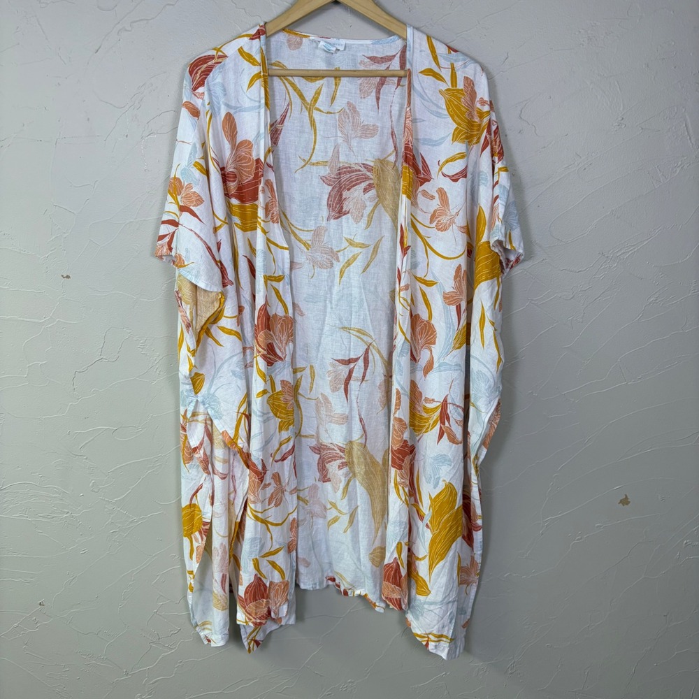 Cynthia Rowley Kimono Cardigan Womens OS Floral‎ Linen Blend Boho Beach Coverup